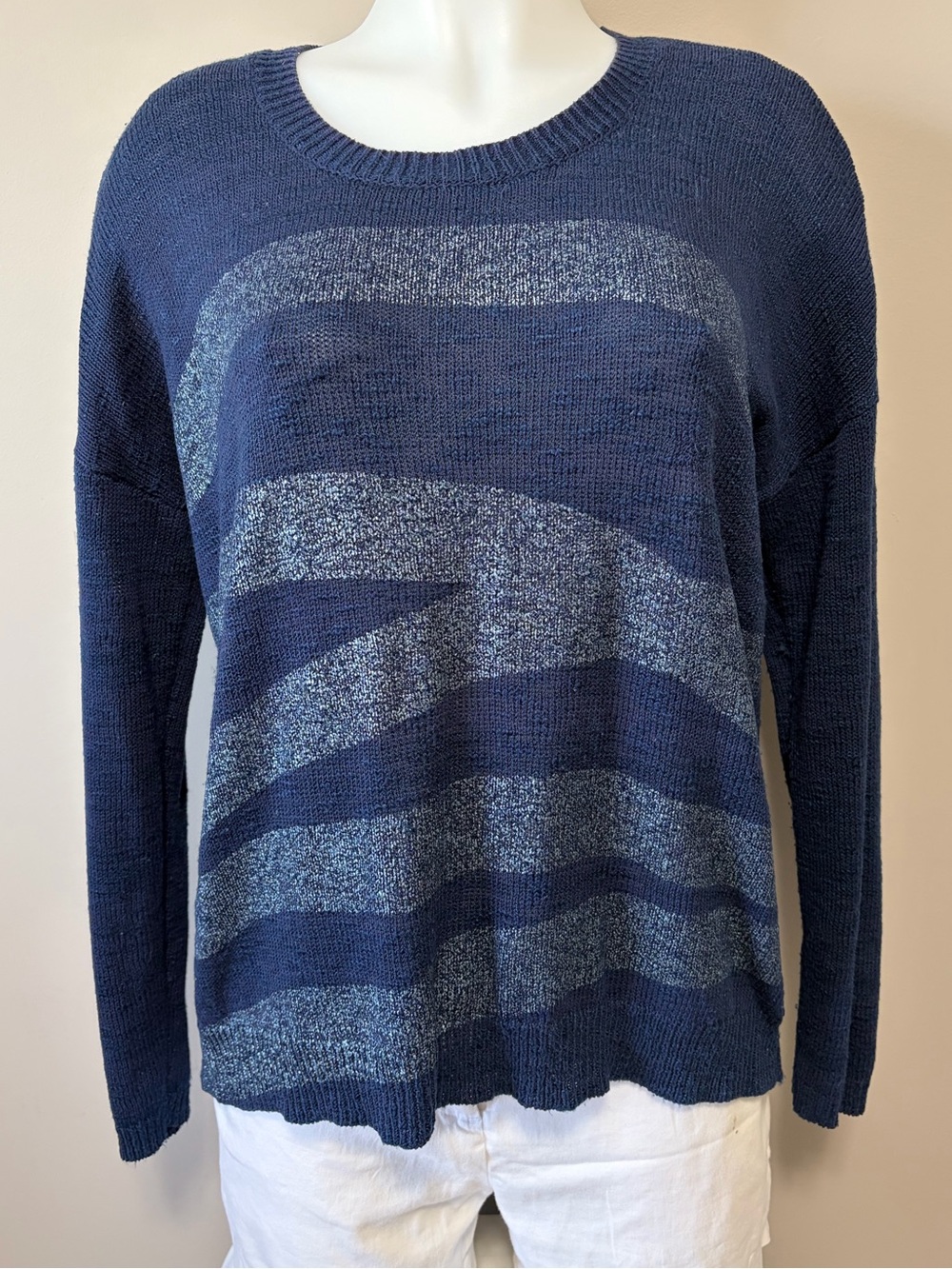 Tribal Navy Wave-Stripe Crewneck Sweater
